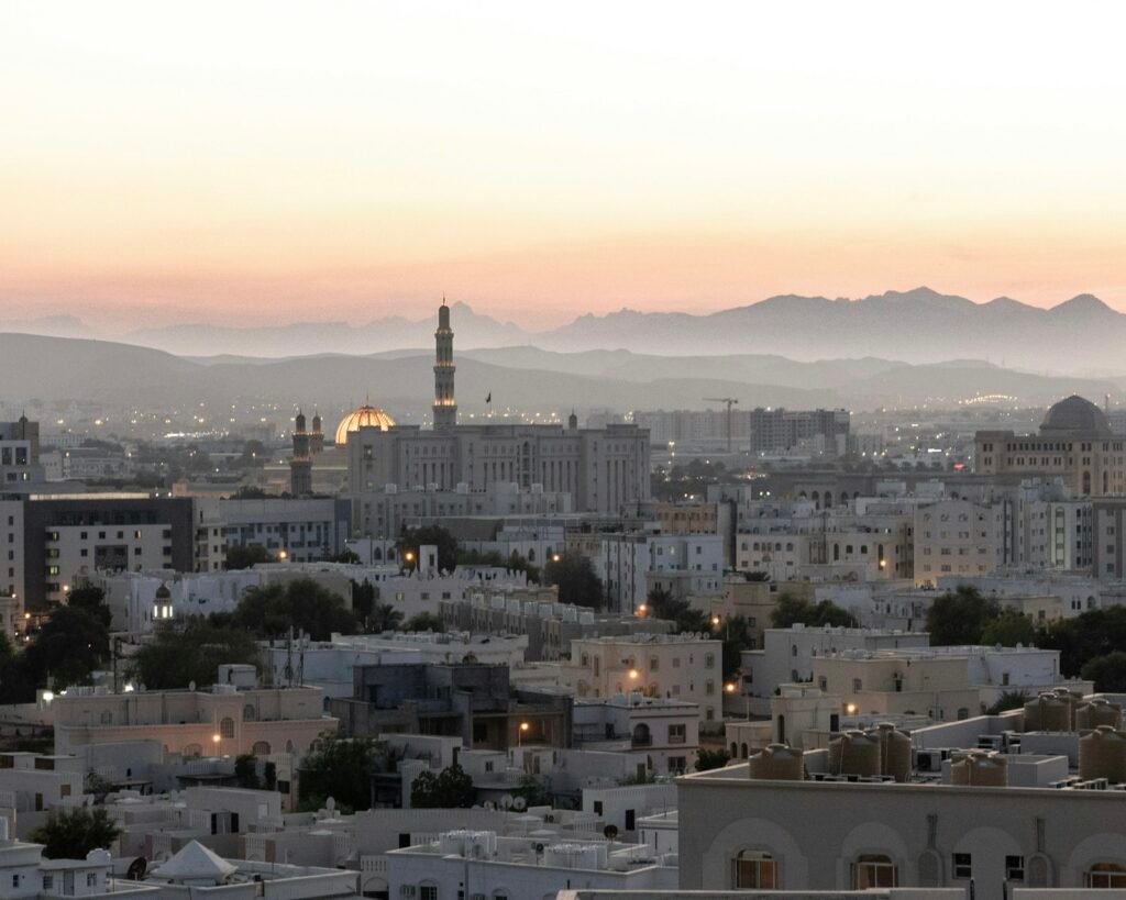City view of Muscat, Oman with mountains in the background